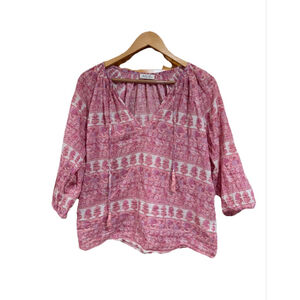 LoveShackFancy Pink Boho Floral Cotton Peasant Blouse Top Size 1
